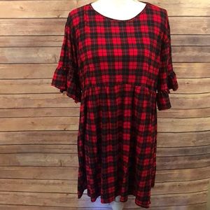 Boohoo Check Ruffle Sleeve Smock Dress